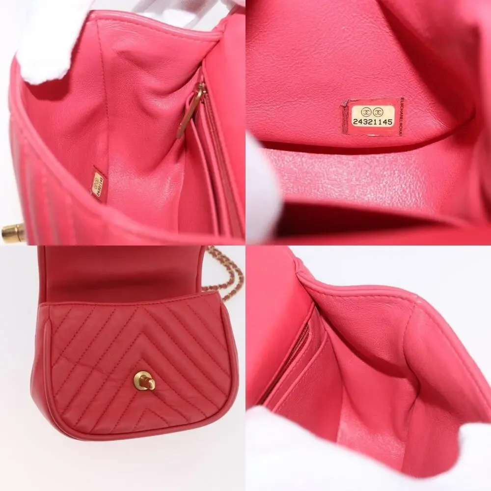 Chanel Chevron V Stitch Handbag Pink Lambskin Leather